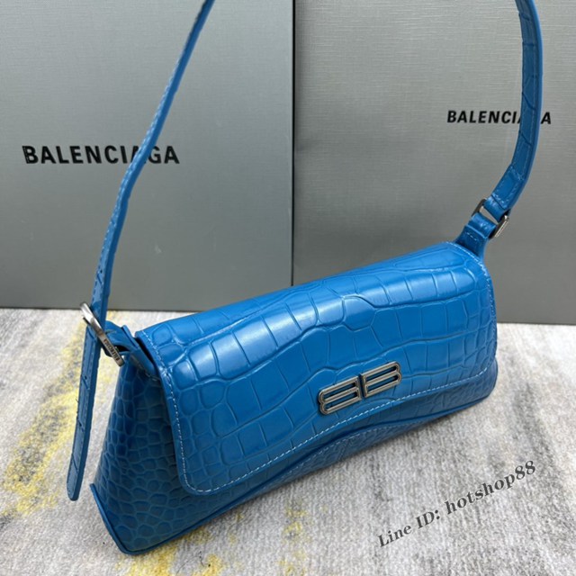 Balenciaga專櫃2022爆款XX系列腋下包 巴黎世家鱷魚藍肩背女包 fyj1263